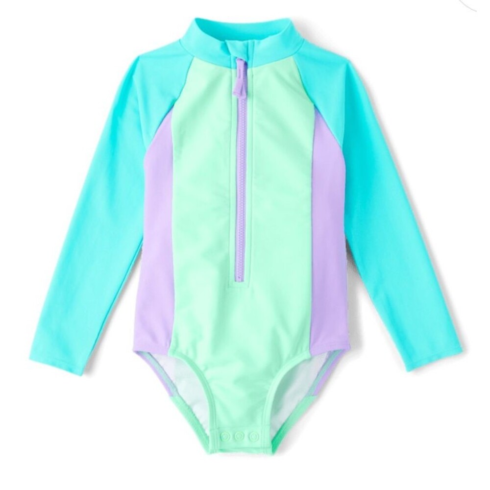 The Children's Place Girls' One Piece Half Zip Long-Sleeve Swimsuit Sz M NWT